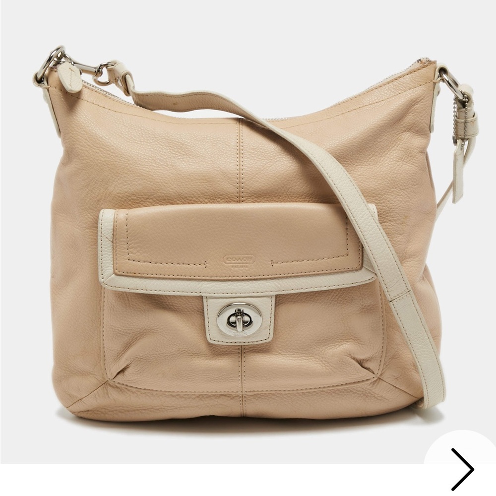 Coach Pebbled Leather Hobo Bag in Beige with Cream Trim